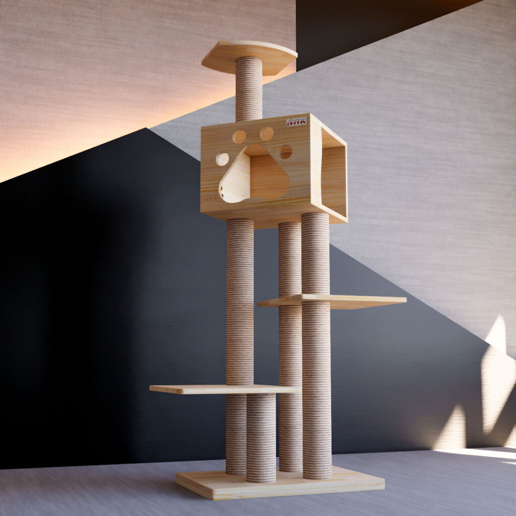 Solid wood cat tree