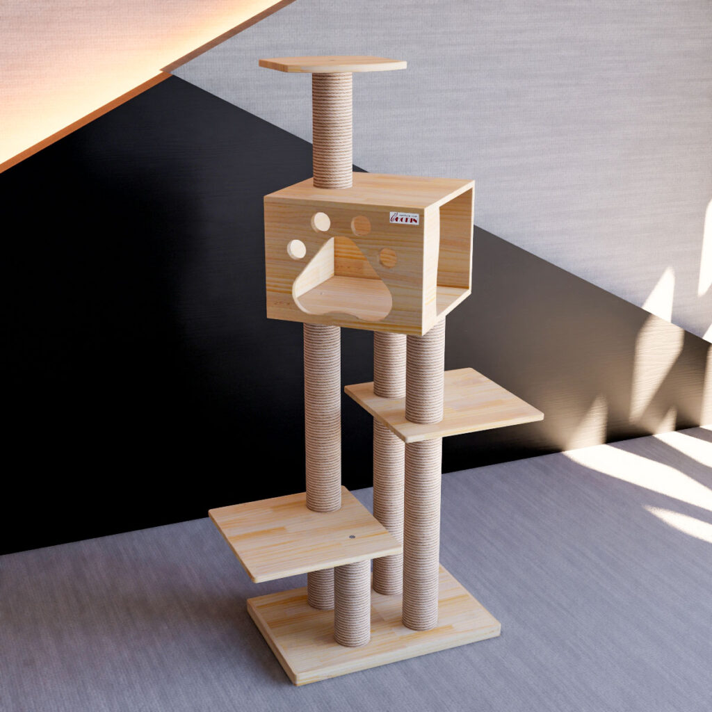 Solid wood cat tree