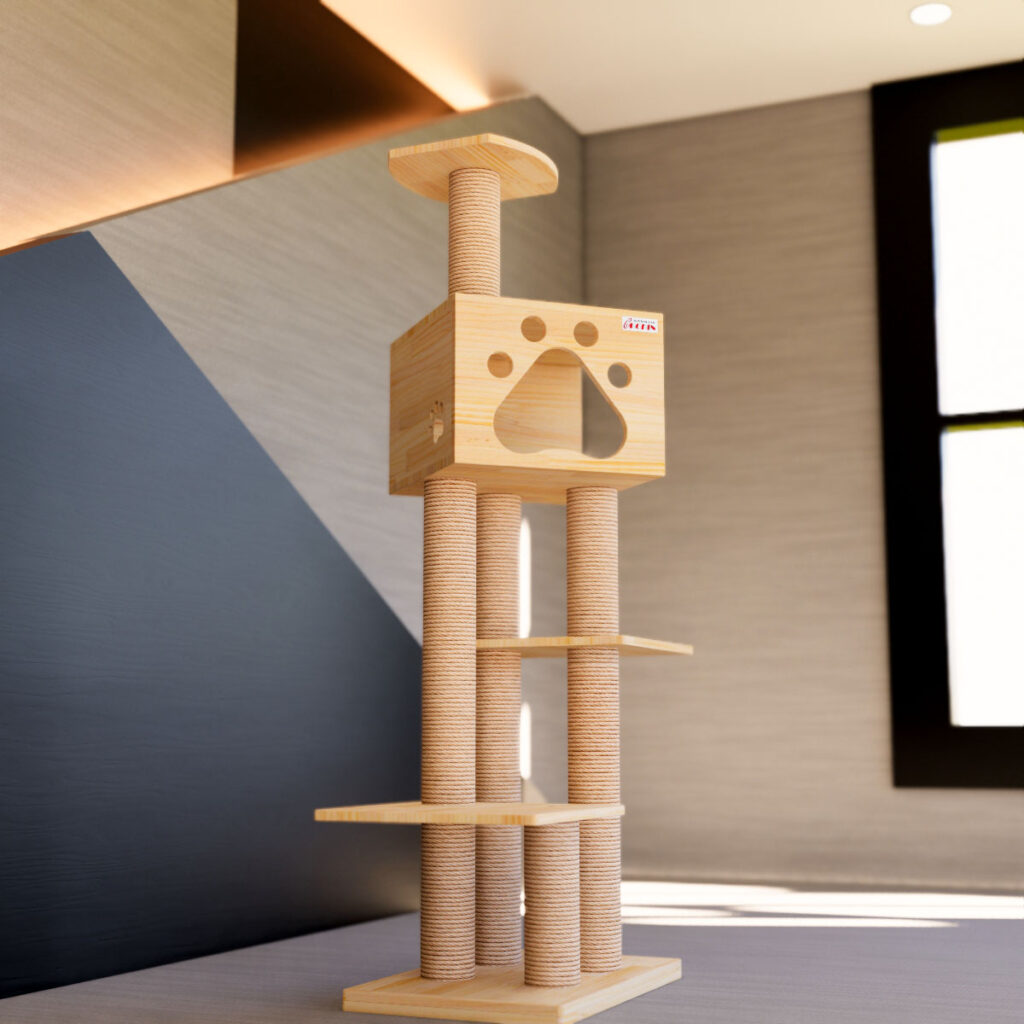 Solid wood cat tree