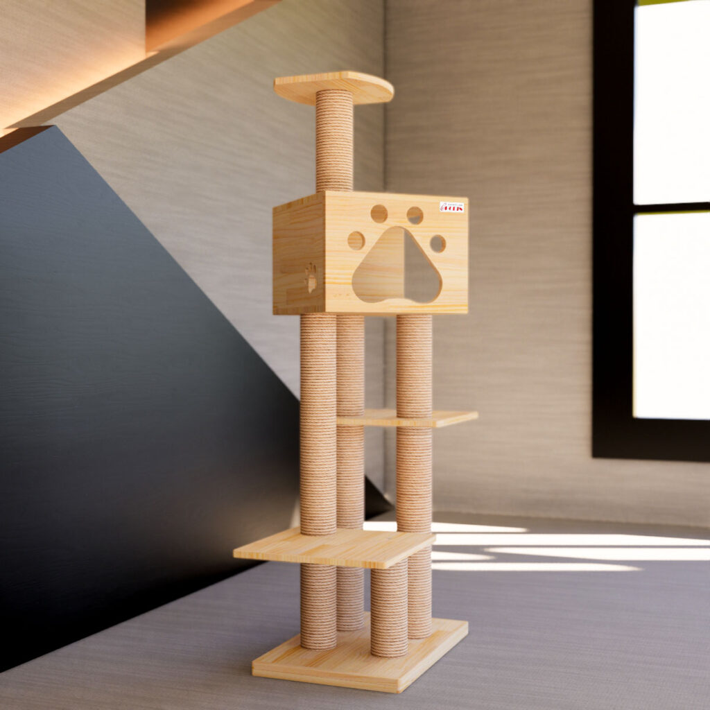 Solid wood cat tree