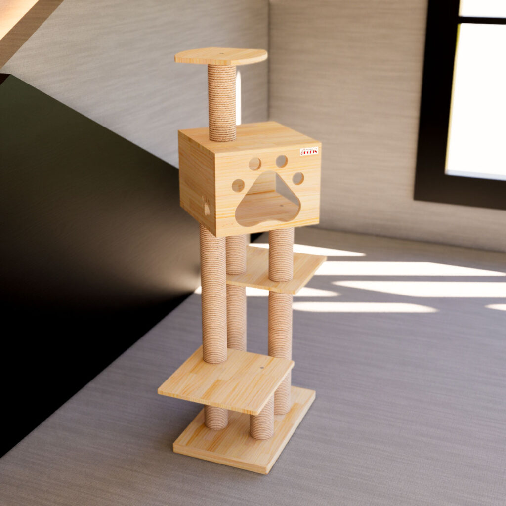 Solid wood cat tree