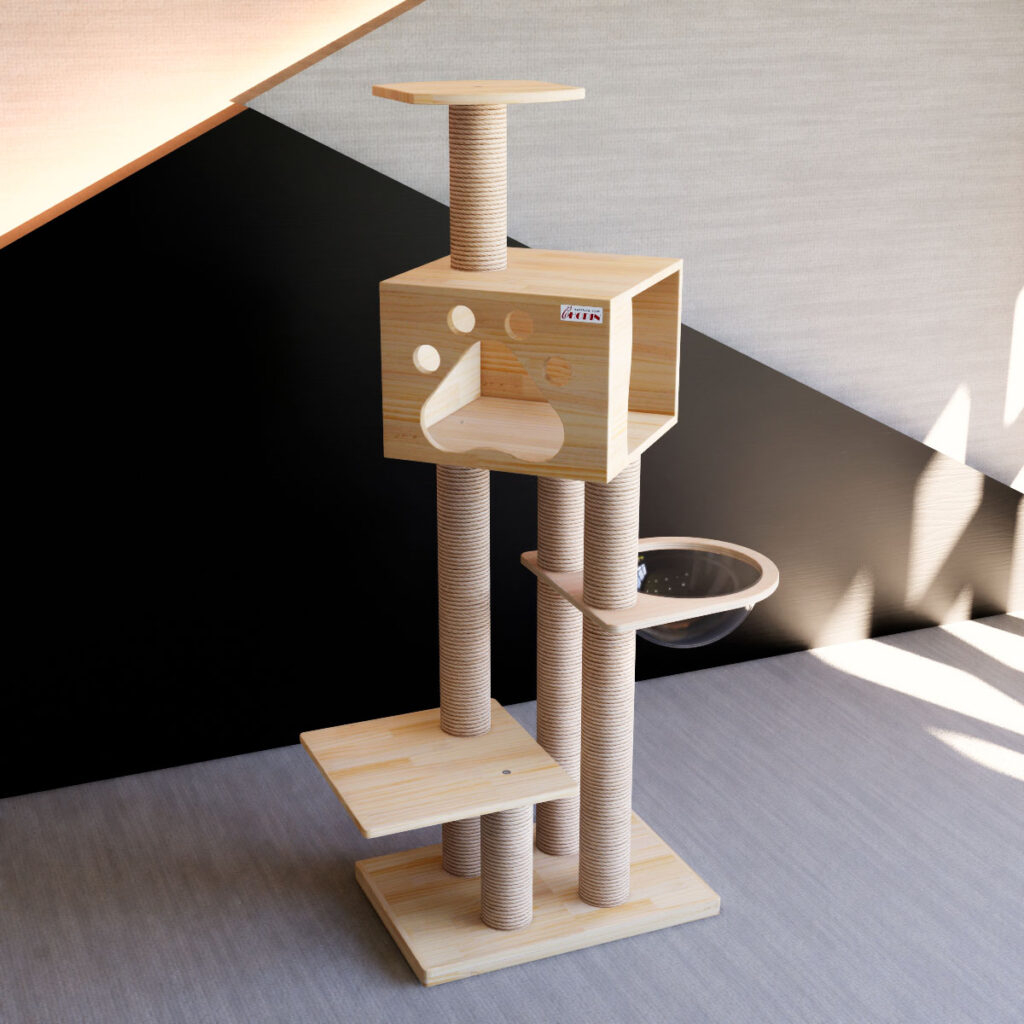 Solid wood cat tree