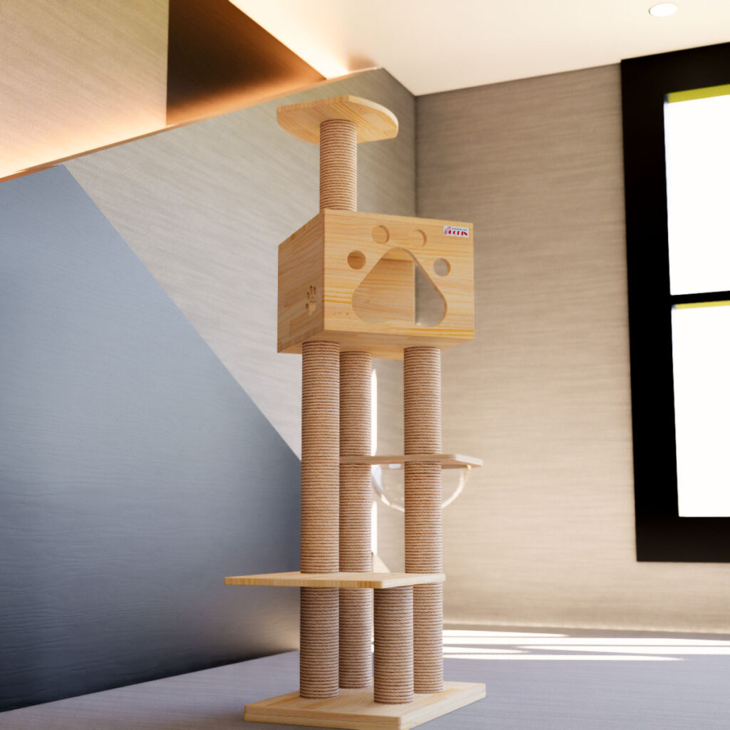 Solid wood cat tree