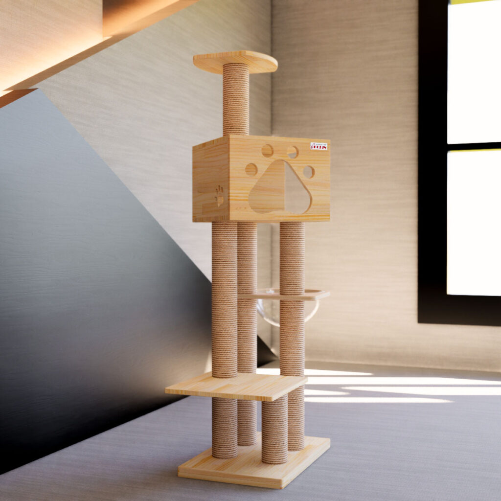 Solid wood cat tree