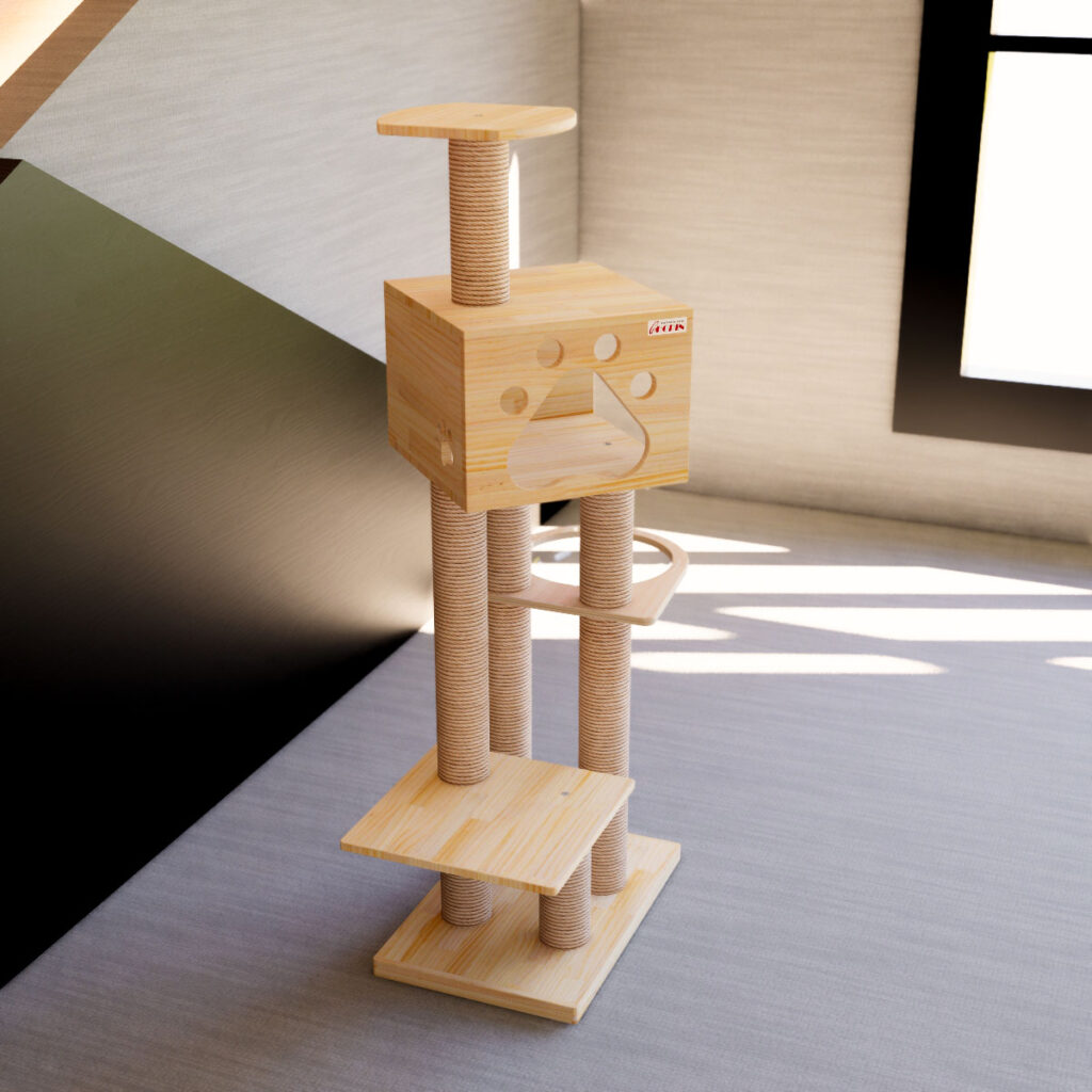 Solid wood cat tree