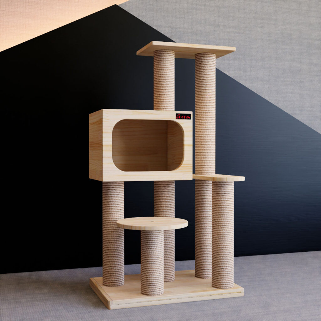 Solid wood cat tree