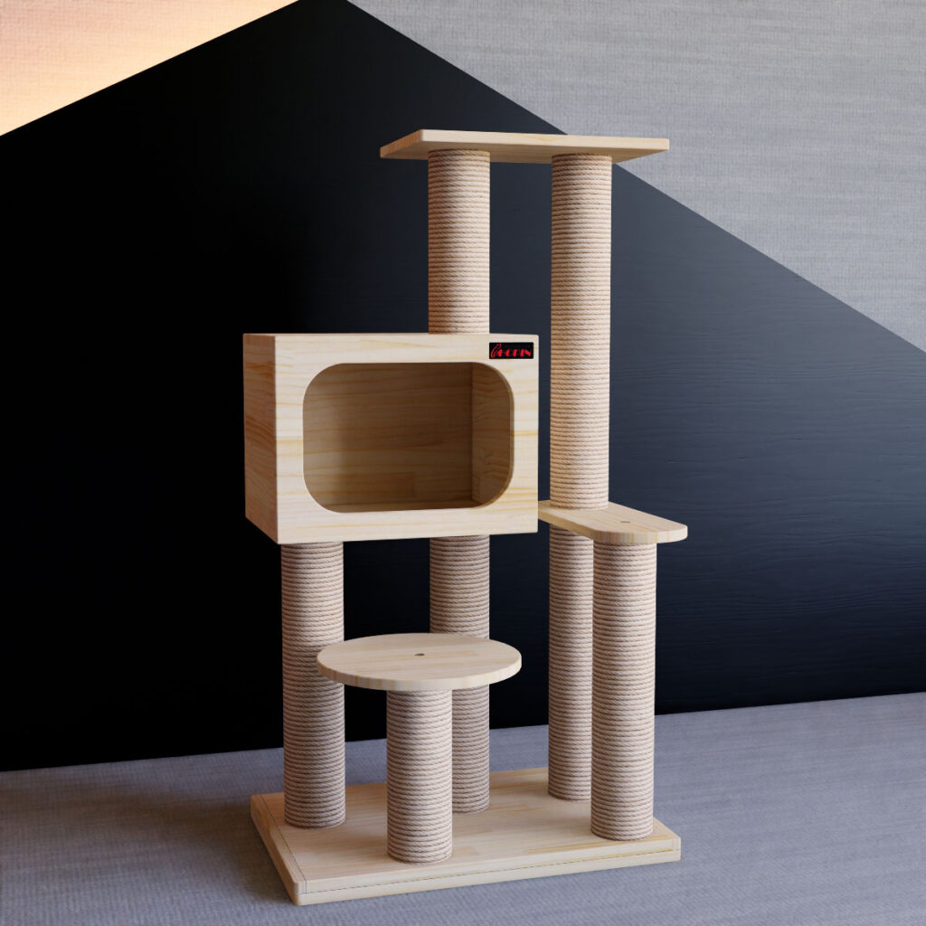 Solid wood cat tree