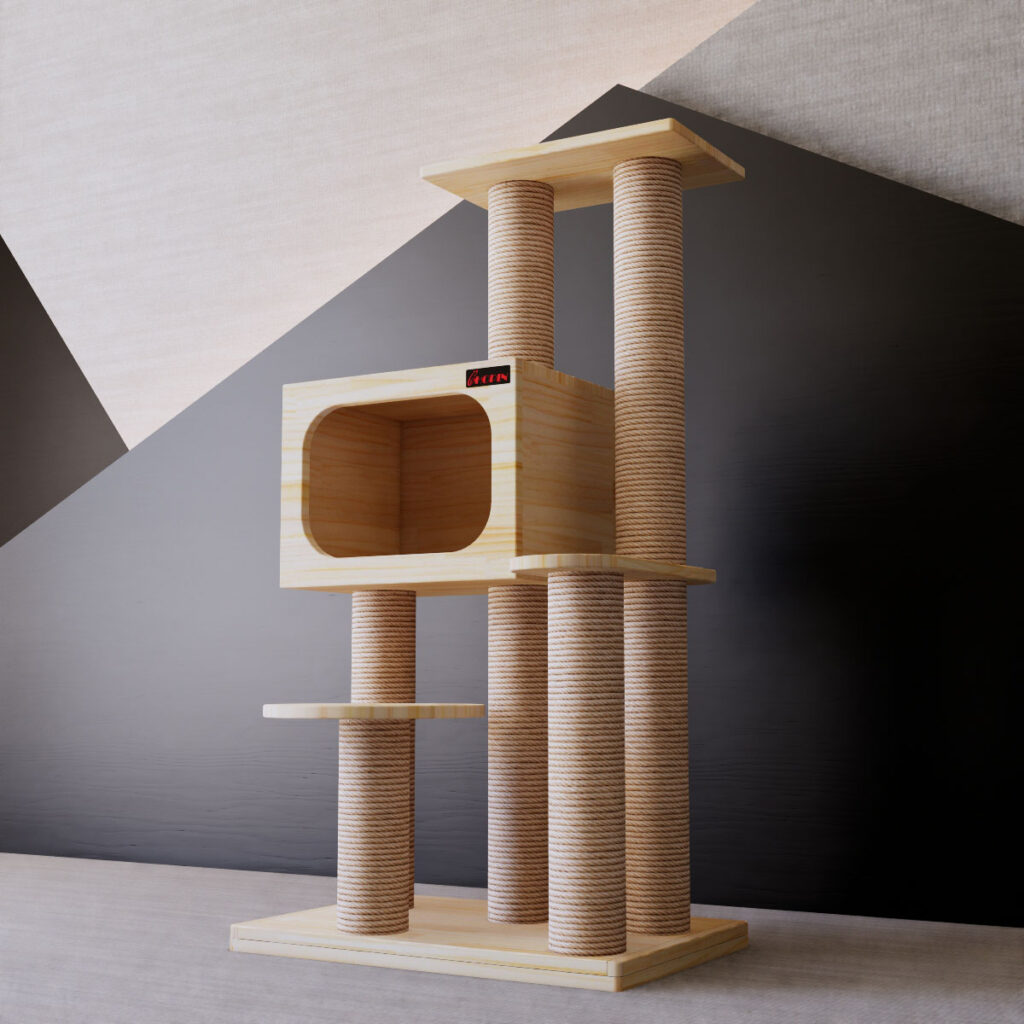 Solid wood cat tree