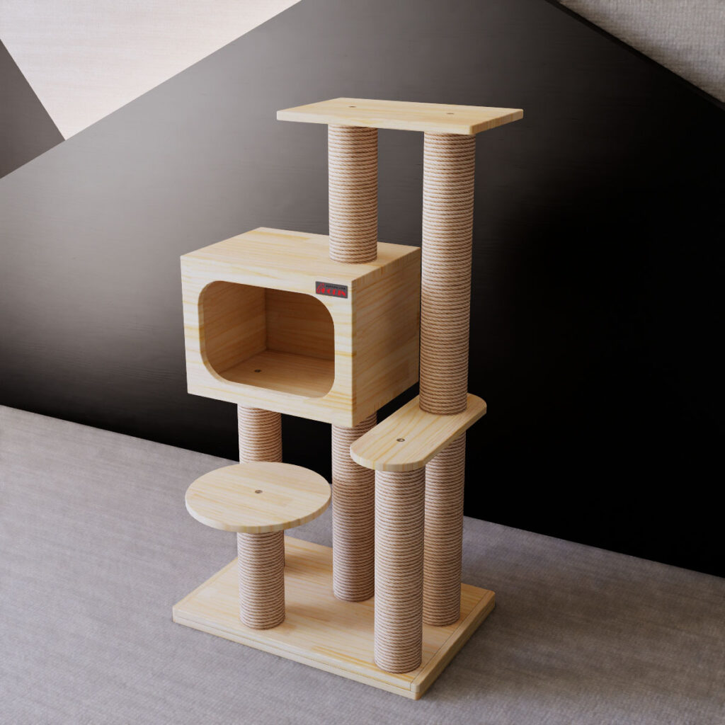 Solid wood cat tree